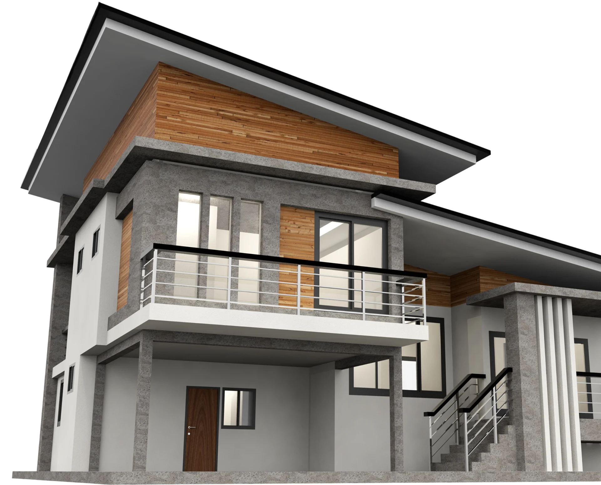 Modern two-story house with flat roof.