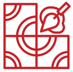 Abstract red geometric design on black background.